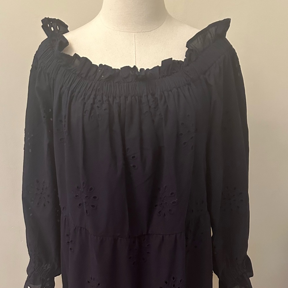 Chicos navy blue eyelet midi dress size 3(16) NWT - Picture 4 of 11